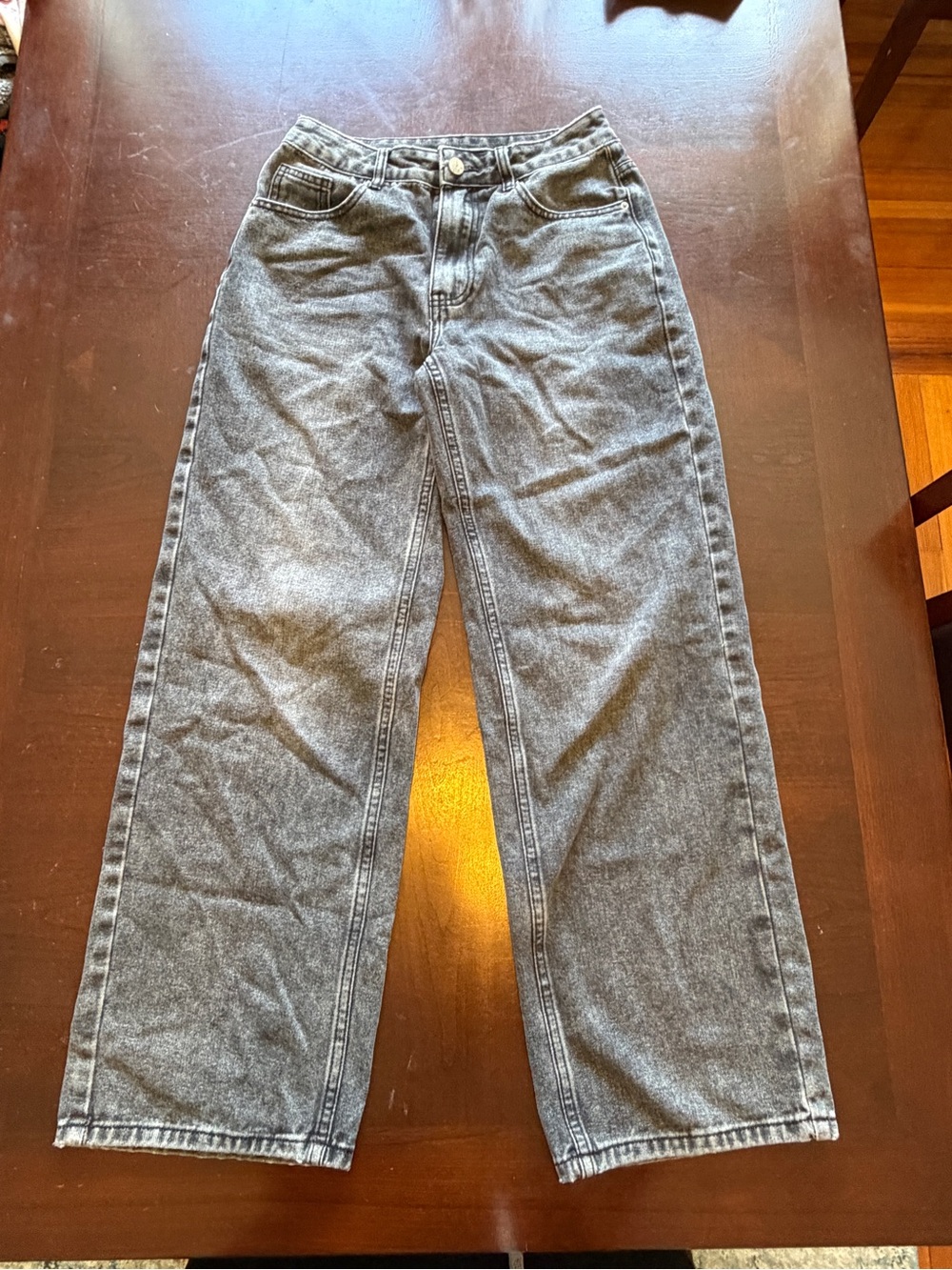MYOURSA Women's Medium Dark Grey Straight Leg Jeans Size S Relaxed Grunge Acid